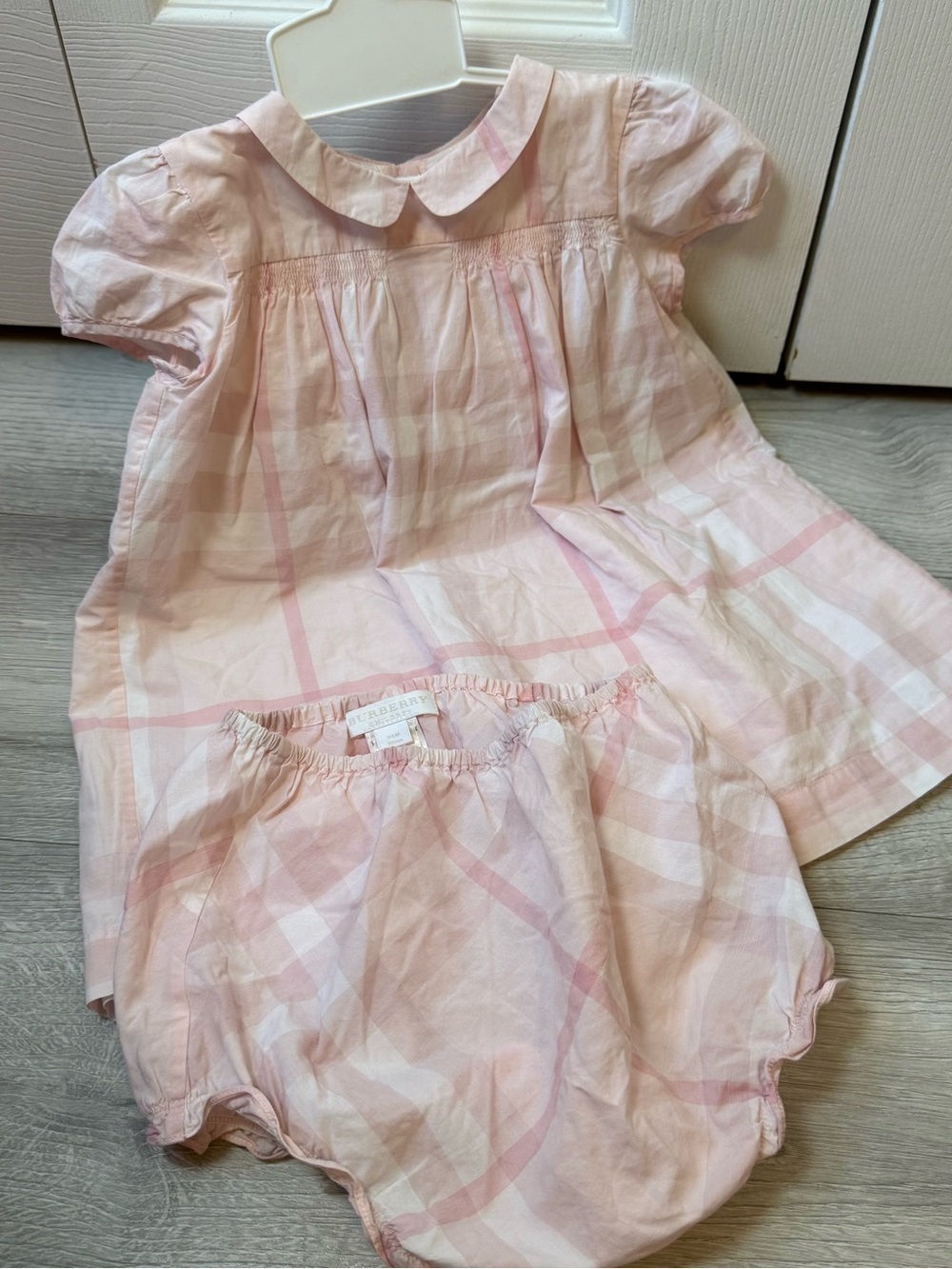Burberry Light Pink Plaid Baby Dress Set Size 24m